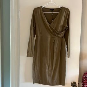 Talbots Taupe Knee Length Crossover Neck Dress